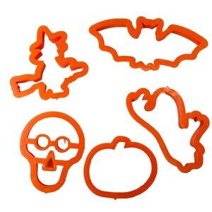 5 Halloween Cookie Push Through Cutters Orange Ghost Skull Bat Vintage